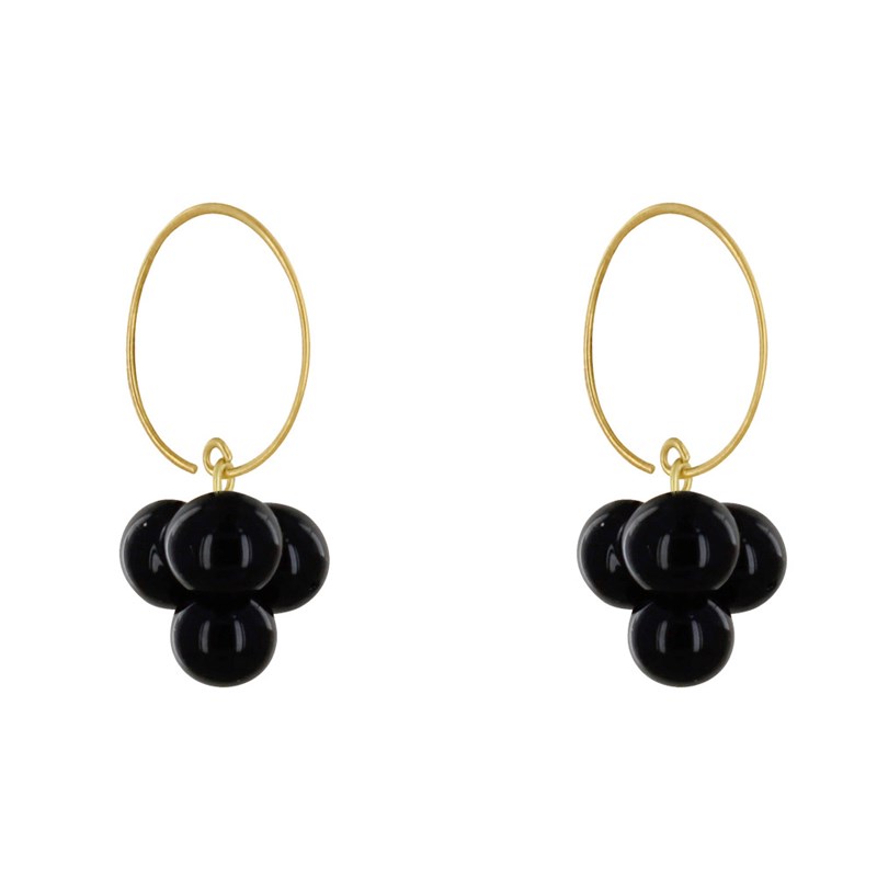 Boucles d'Oreilles Créoles Laiton et Bouquet de Perles de Verre