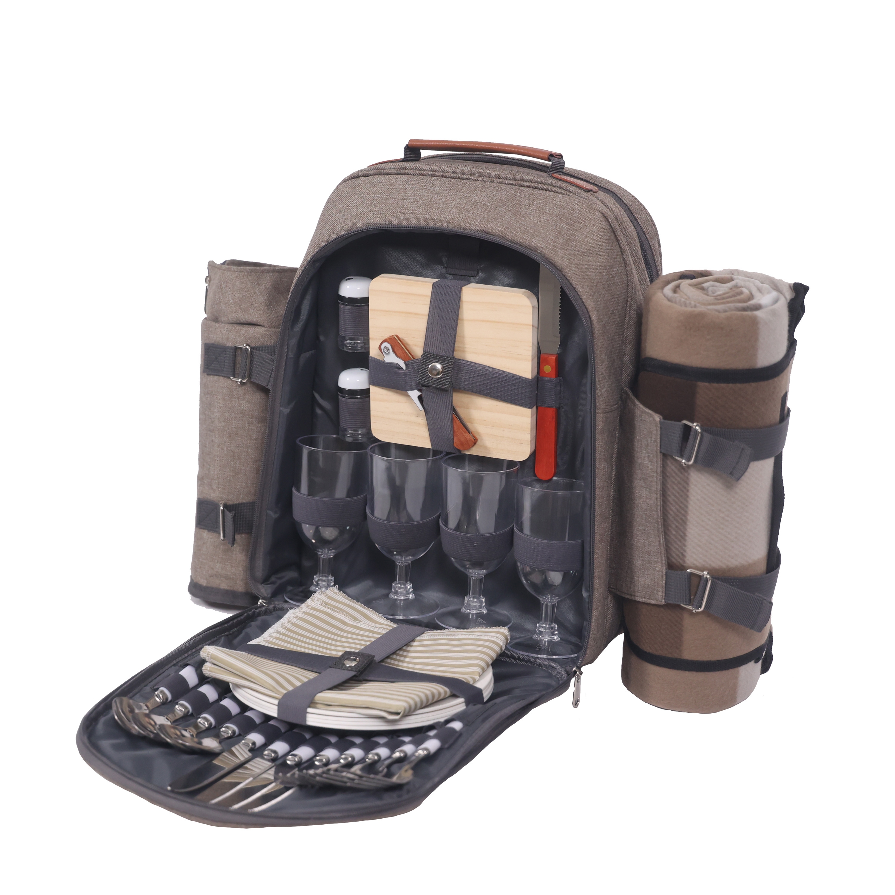 Picknick Rucksack Set für 4 Personen braun