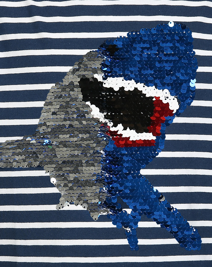 T-Shirt BIG SHARK gestreift mit Wendepailletten in dunkelblau/weiß