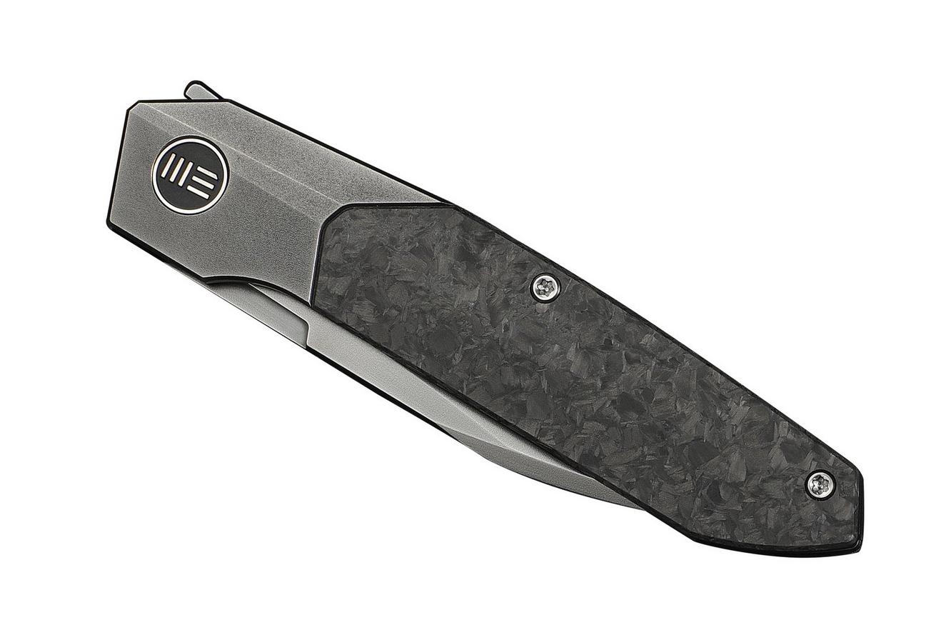 WE Knife Brr15 WE24007-3 Polished Grey M390, Titanium Shredded Carbon Inlay, zakmes, Rafal Brzeski design