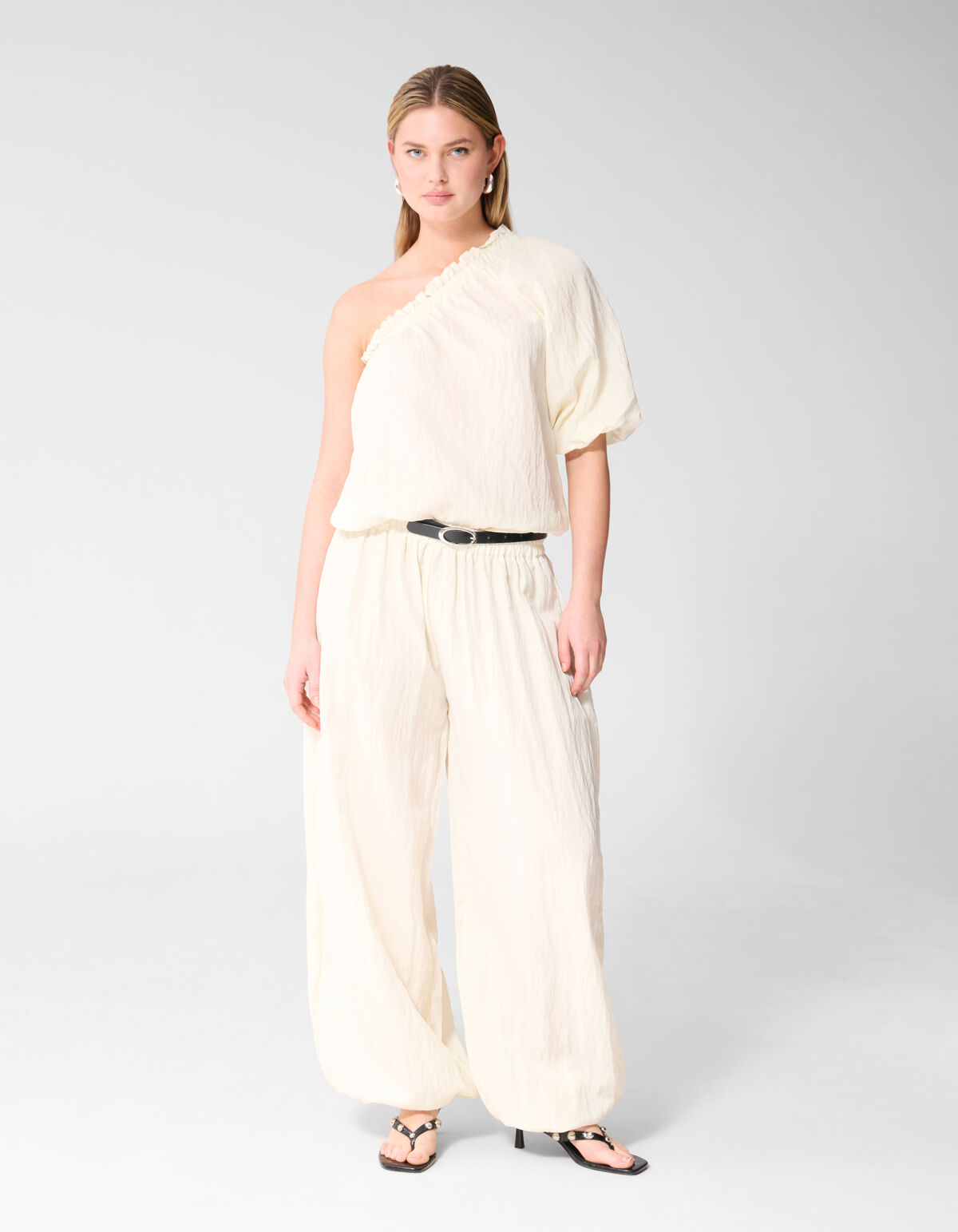Asymmetrische Twist Puff Top Gebroken Wit