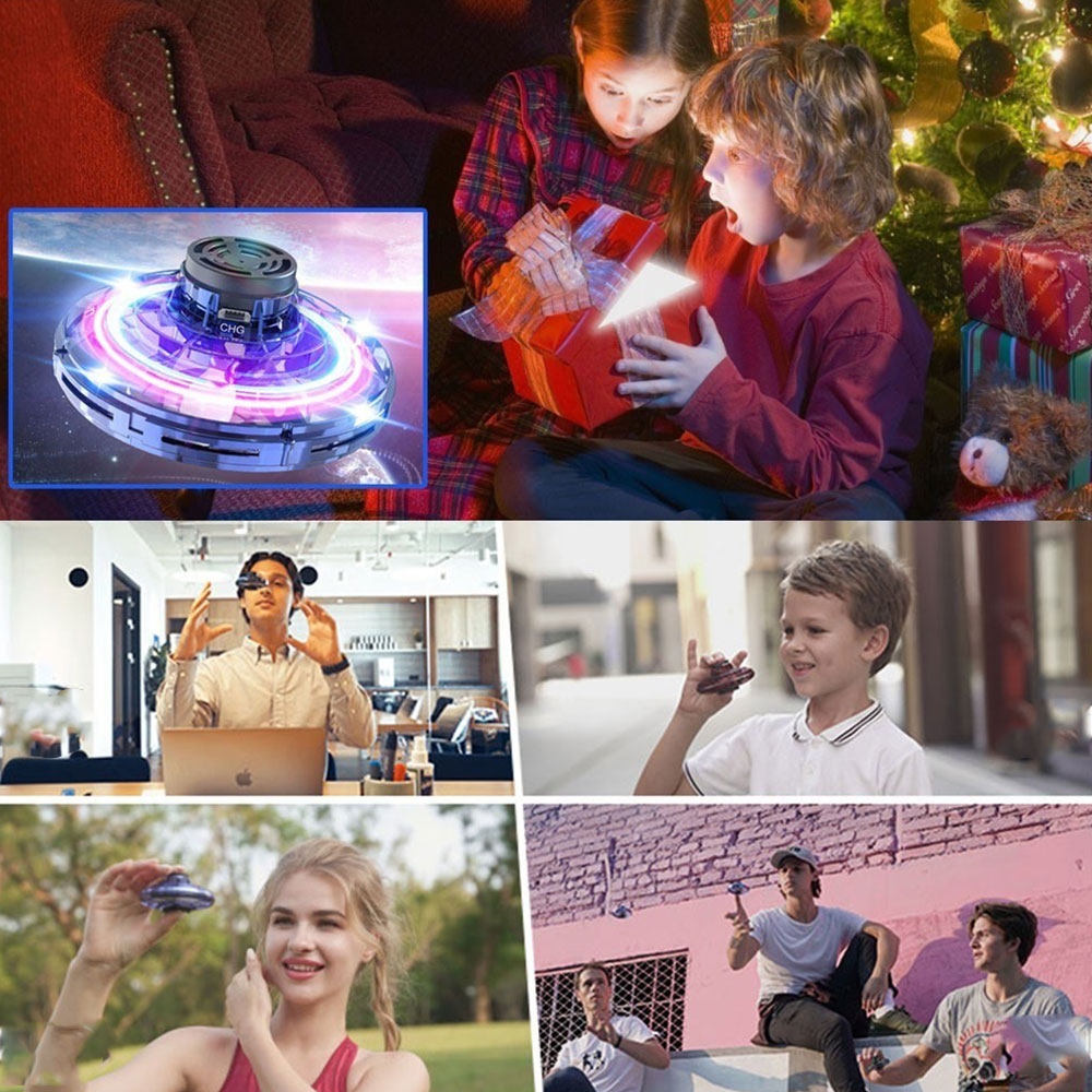 Selbstfliegende 3D Quadrocopter UFO Drohne Flugkreisel Spielzeug LED Blinklicht - Schwarz