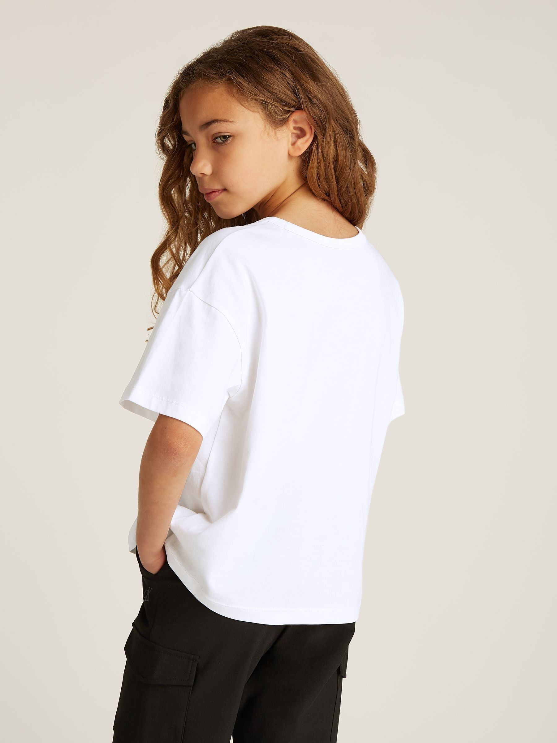 Wit - Calvin Klein Monologo Glitter 100% katoenen T-shirt
