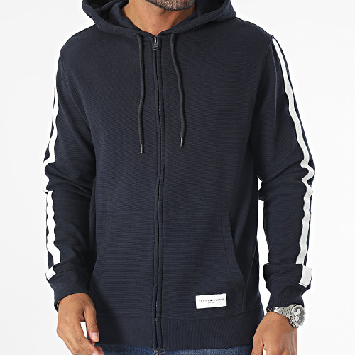 Sweat Zippé Capuche A Bandes 3011 Bleu Marine
