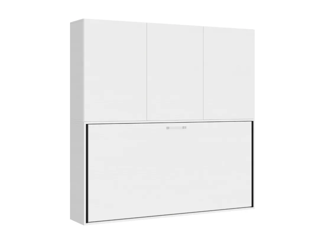 Lit escamotable horizontal blanc Bounto 85x185 avec rangement et bibliothèque composition D-1 matelas 85x185