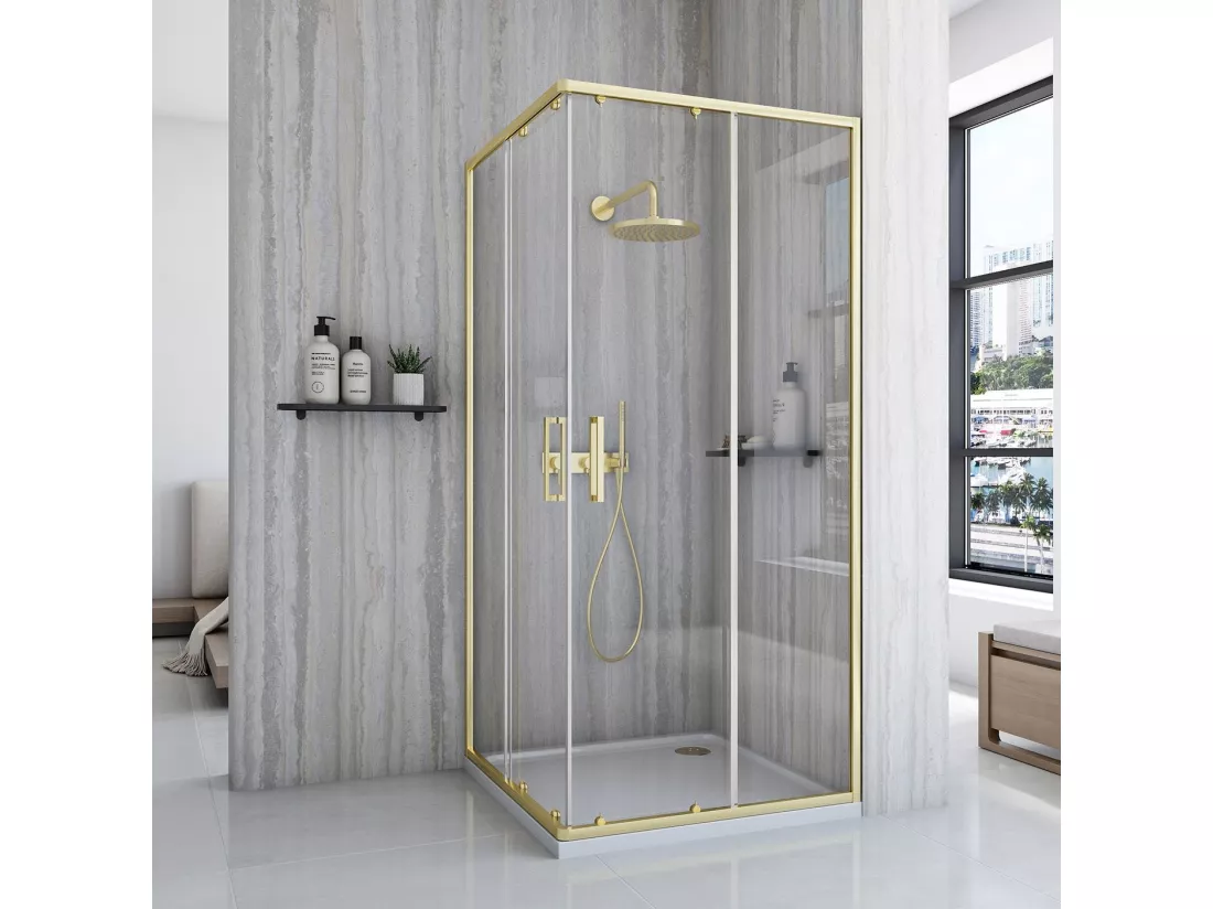 Cabine De Douche Rea City 80X80 Brush Gold + Receveur De Douche Savoy Black
