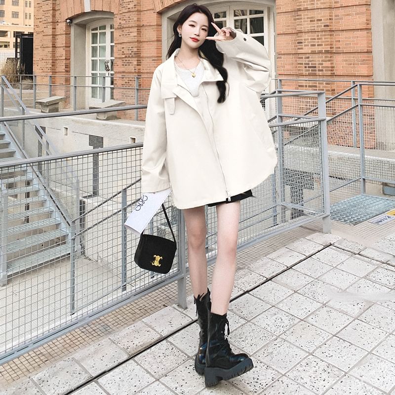 Ango - Trenchcoat met rits en effen opstaande kraag