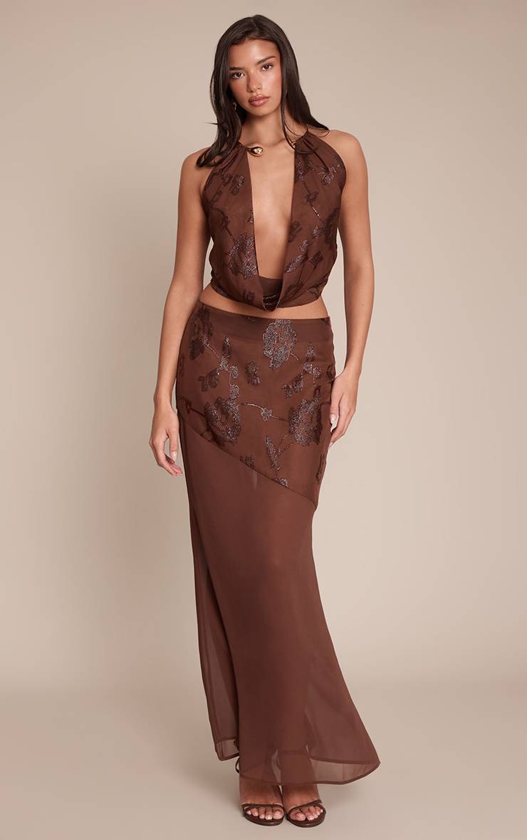 Chocolat Ensemble Maxi Taille Basse En Mousseline À Paillettes Florales