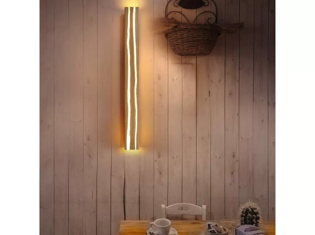 NETTLIFE Lampe murale LED Applique murale en bois - 16W Lampe de couloir intérieur 100CM Blanc chaud Lampe d'escalier Moderne Lampe