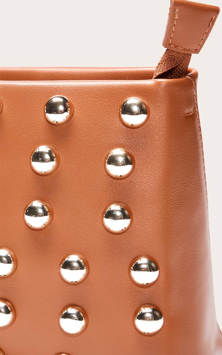 Marron Mini Sac À Bandoulière Structuré À Clous Bombés