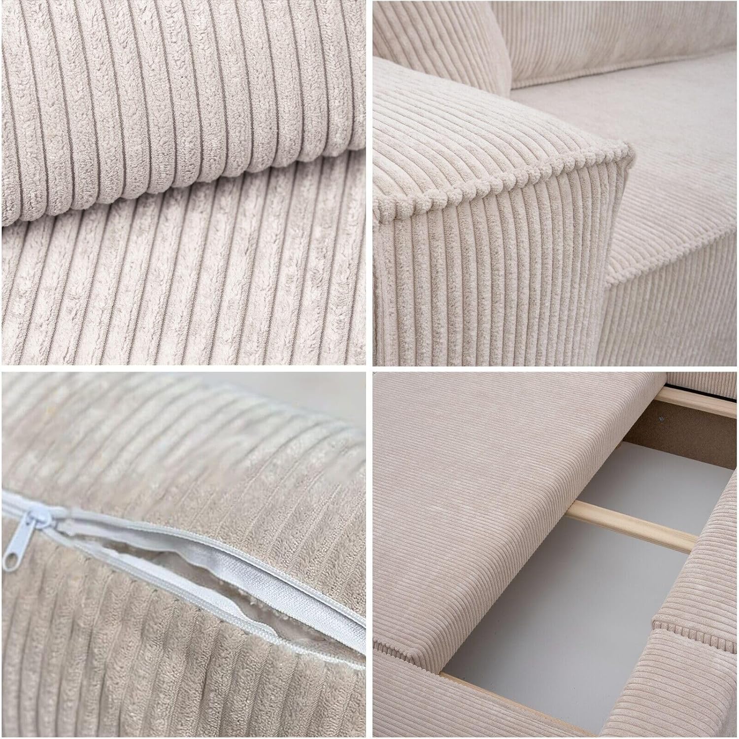 Kaiser Möbel - Ecksofa mit Schlaffunktion und Bettkasten, Schlafsofa mit Bettzeugbehälter, Wohnlandschaft L-Form, Klappsofa, Cord Stoff, Bequemes Couch für Wohnzimmer, Best XL, Senffarbe, Links