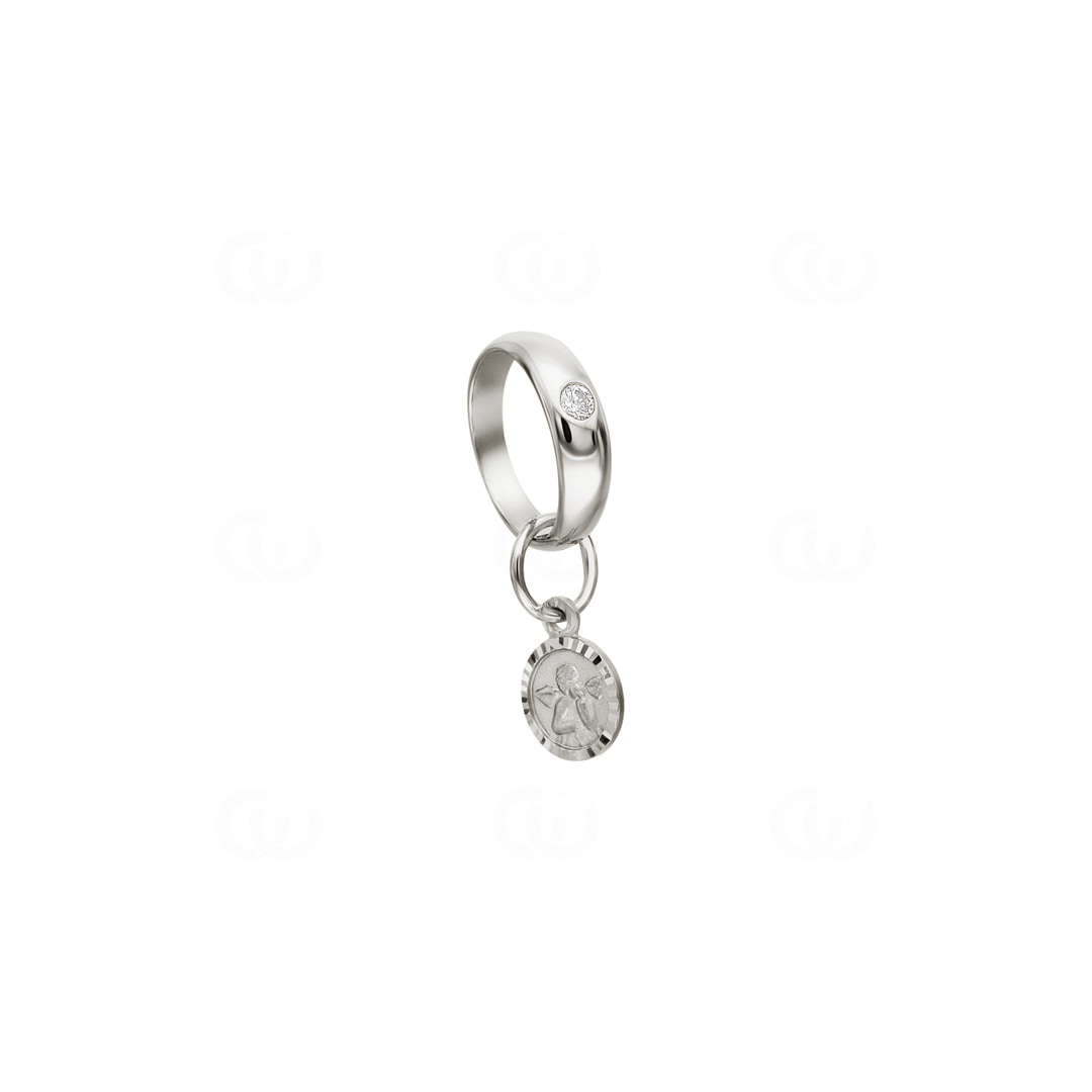Taufring 750/18 K Weissgold Schutzengel mit Diamant