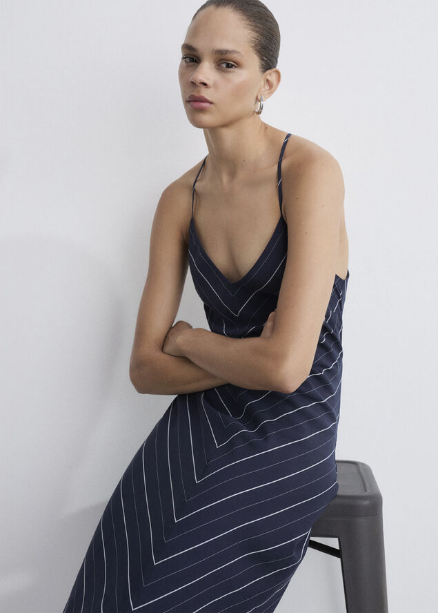 MANGO Striped lyocell dress Navy
