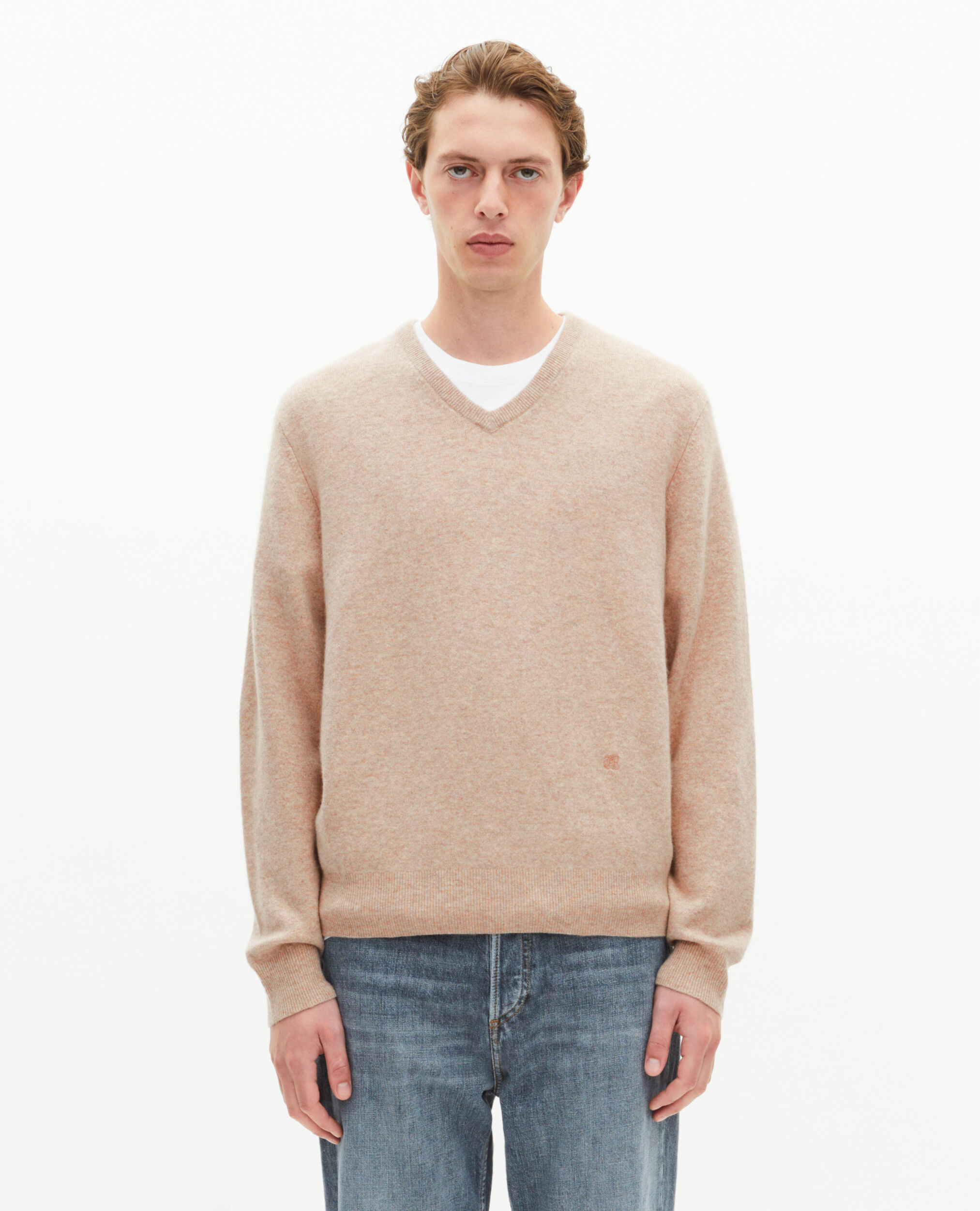 Pull col V en cachemire beige