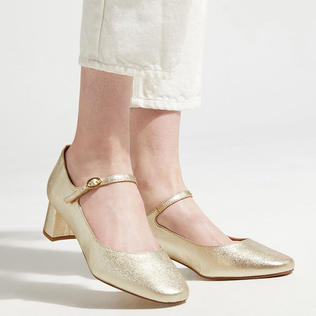 Galeries Lafayette Babies en Cuir platine - Talon 4.5 cm