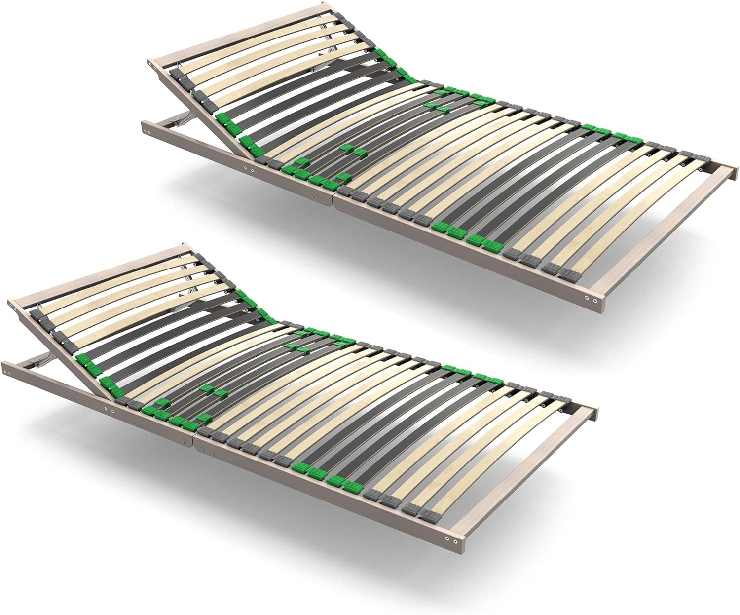 FlexStar 7-Zonen Lattenrost 2er Set 90x200 – Kopfteil verstellbar - auch für Bettgröße 180x200 - Klappbar fertig montiert - 28 Birke -Federleisten - Für alle Matratzen - Bettrost stabil - Vormontiert