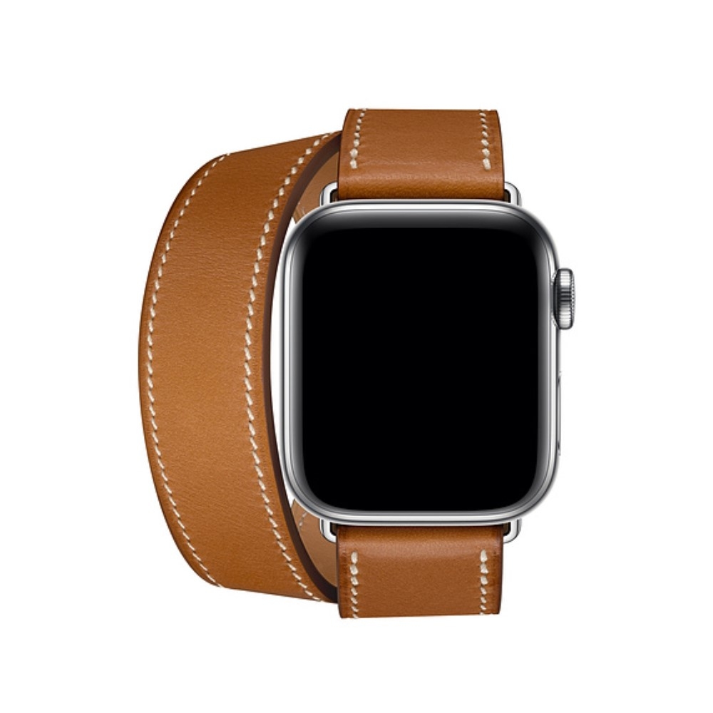 Apple Watch (49/46/45/44 mm) Modisches Ersatz Echtleder Doppelband Armband (One Size) - Braun