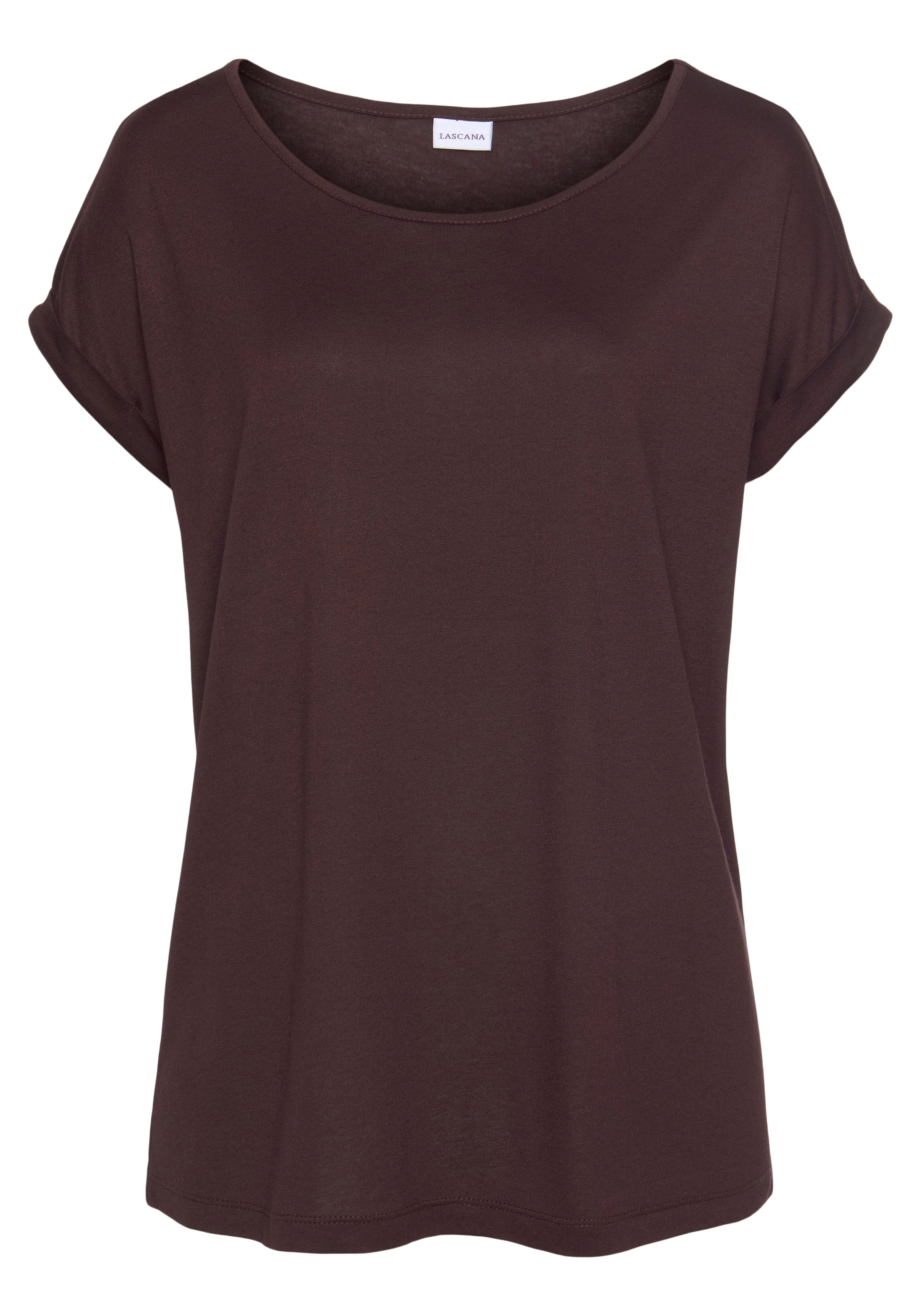 LASCANA Kurzarmshirt , mit Rundhalsausschnitt, Jerseyware, Ärmelaufschlag, Basic