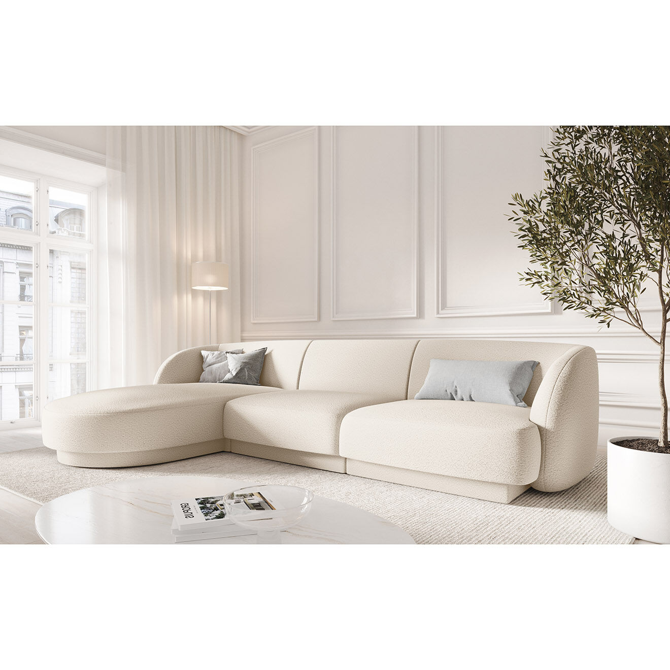 Micadoni Canapé d'angle Gauche Miley Bouclé 4 Places beige - 259x155x74 cm