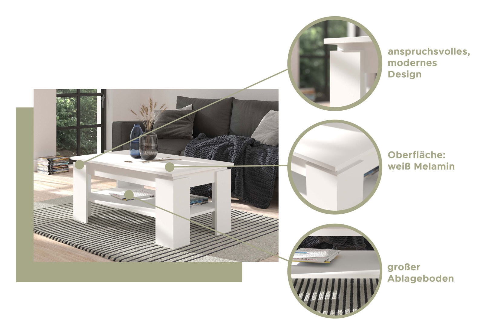 Couchtisch TITAN 100 x 60 cm weiß