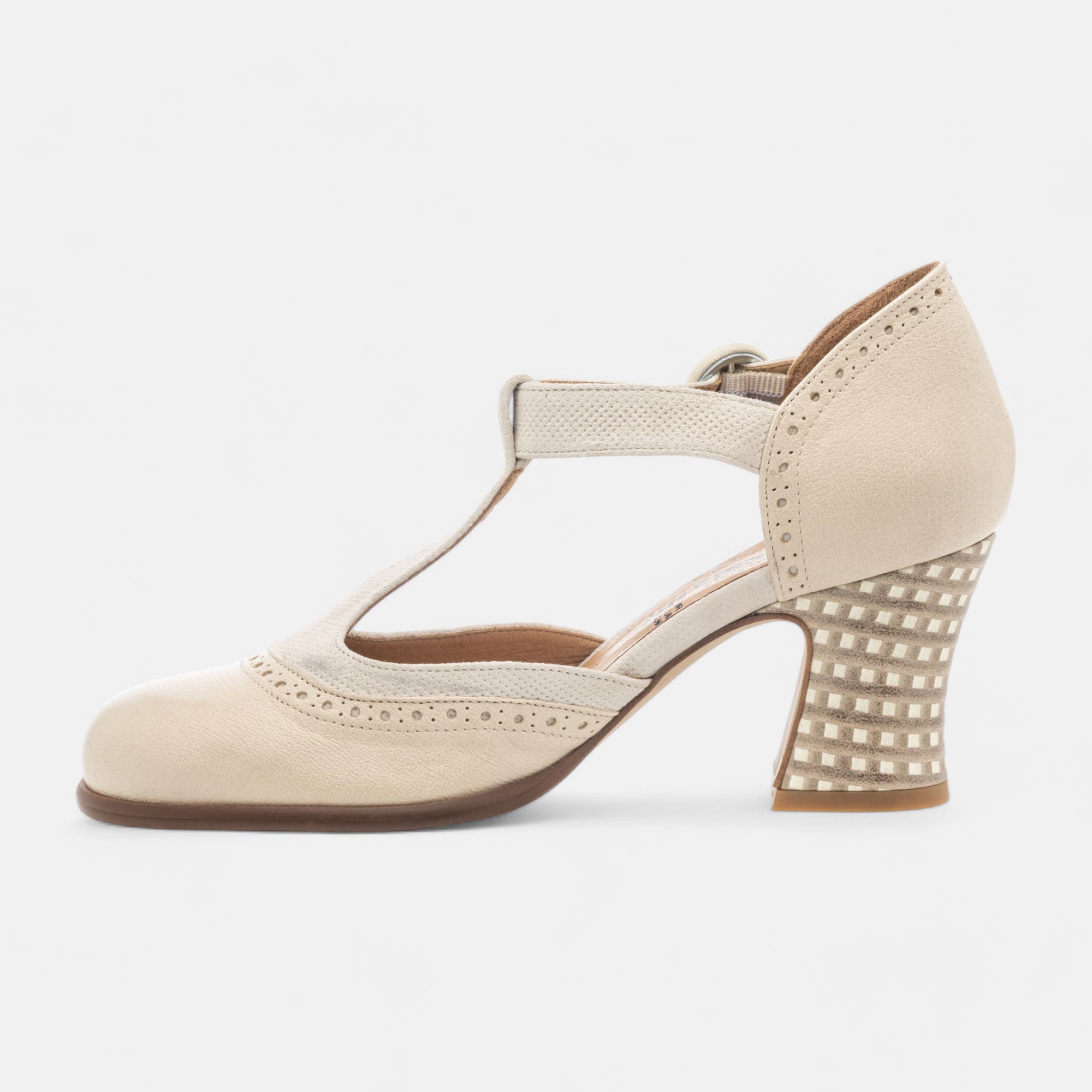 Escarpins quartiers ouverts à talon Femme en cuir beige
