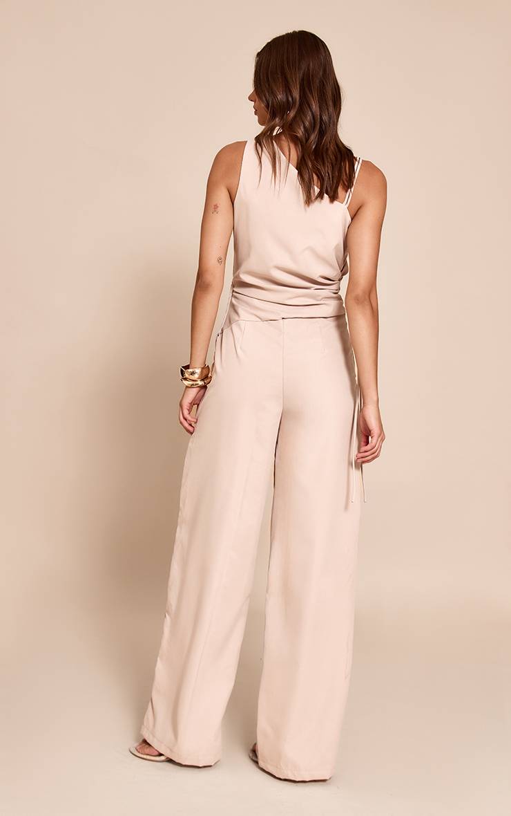 Crème Combinaison-pantalon Tissée À Une Épaule Et Jambes Larges