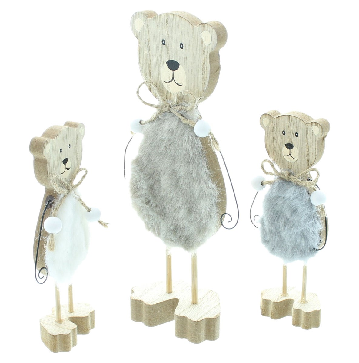 FRANK FLECHTWAREN | Berenfiguur, set van 3, 4 x 2,5 x 13 cm, 6 x 3,5 x 19 cm, MDF, JUTE, POLYESTER, METAAL