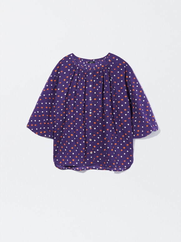 Camisa estampada com mangas bufantes - Violeta