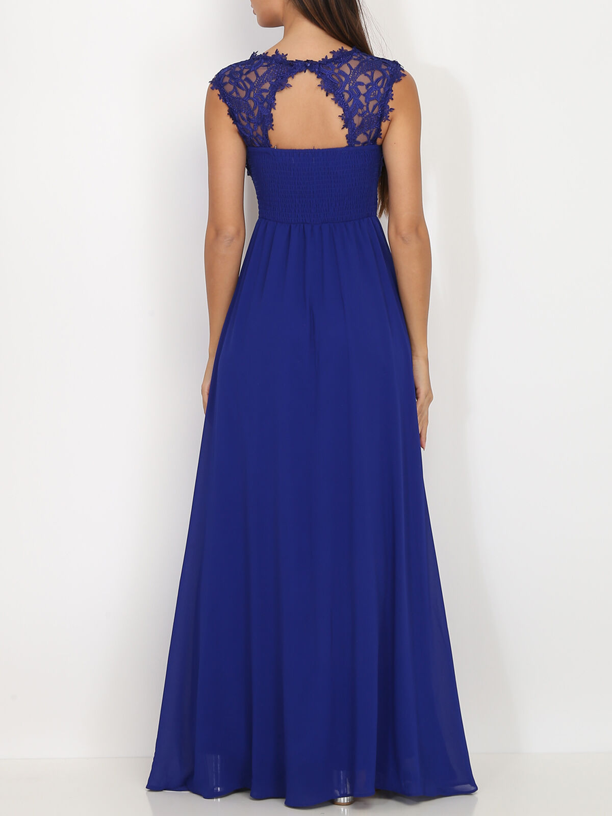 Robe longue à dentelle- Bleu