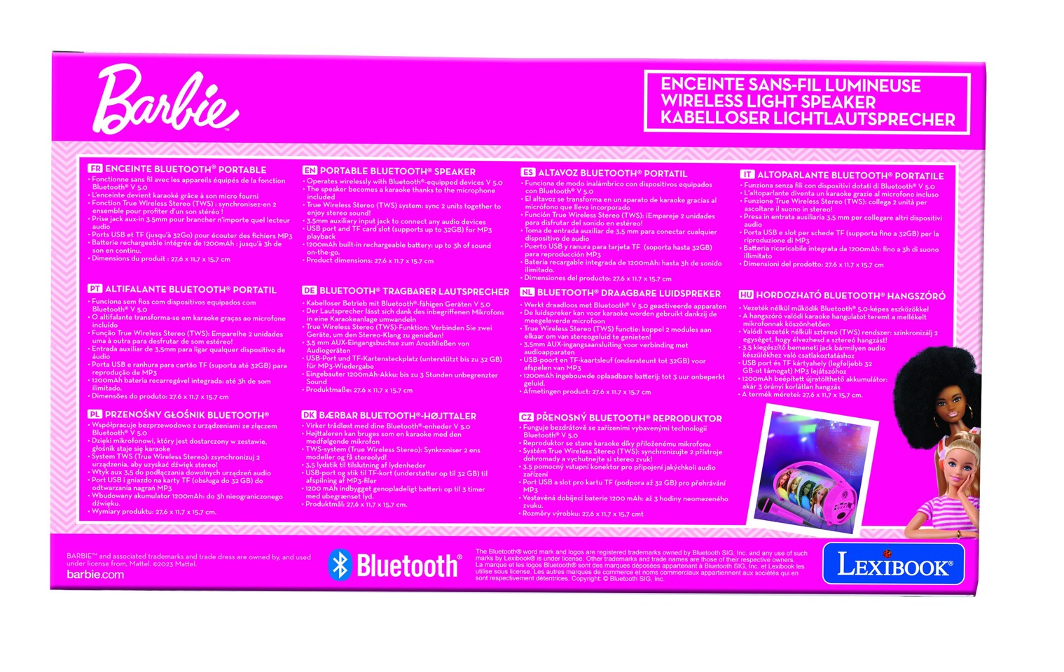 Lexibook - Barbie Bluetooth® lyshøjttaler med mikrofon