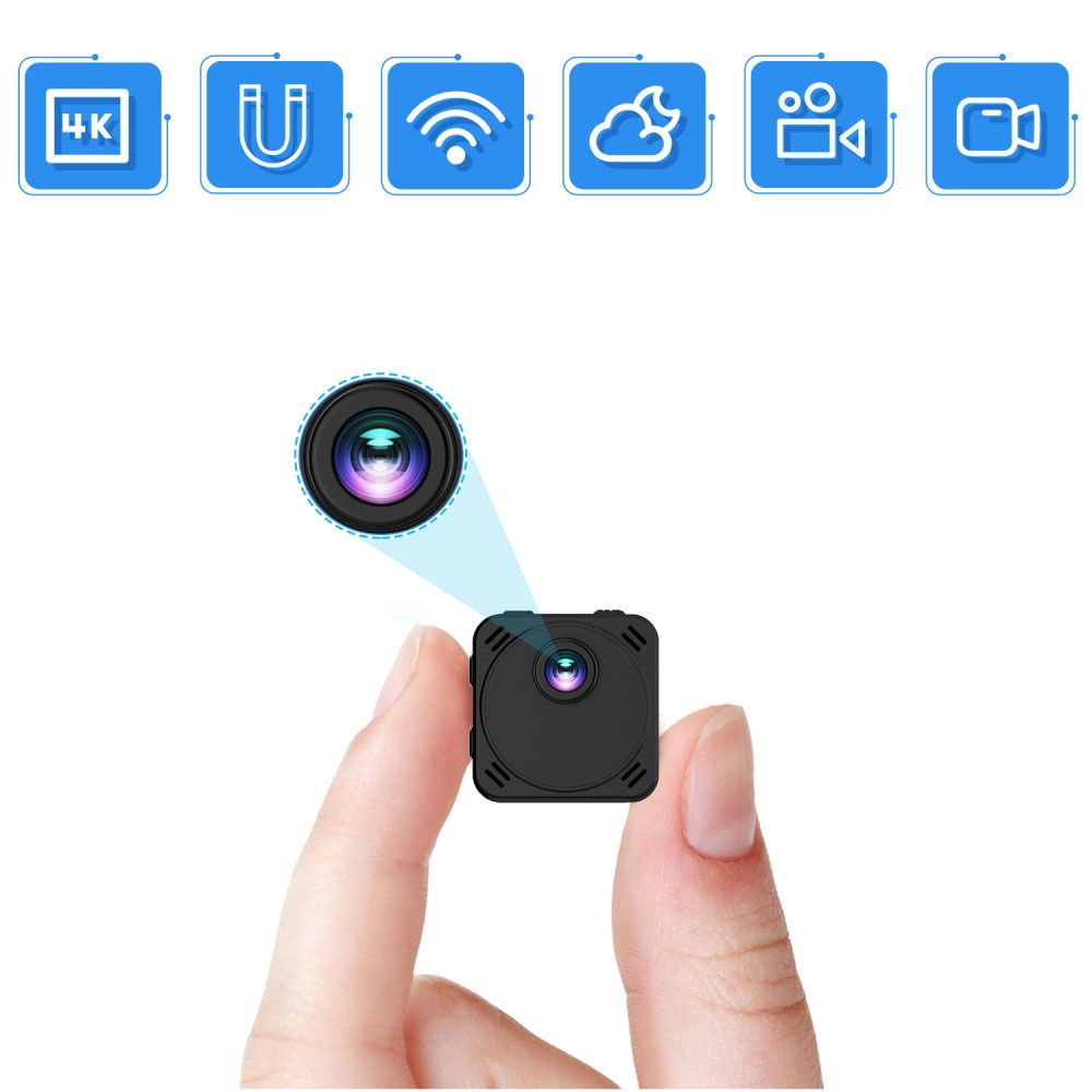Mini WiFi IP Kamera Ultra HD 4K Infrarot LED's Nachtsichtfunktion mit Akku (3000mAh) und Micro SD Kartenslot   Halterung und 1/4 Gewinde (iOS/Android)