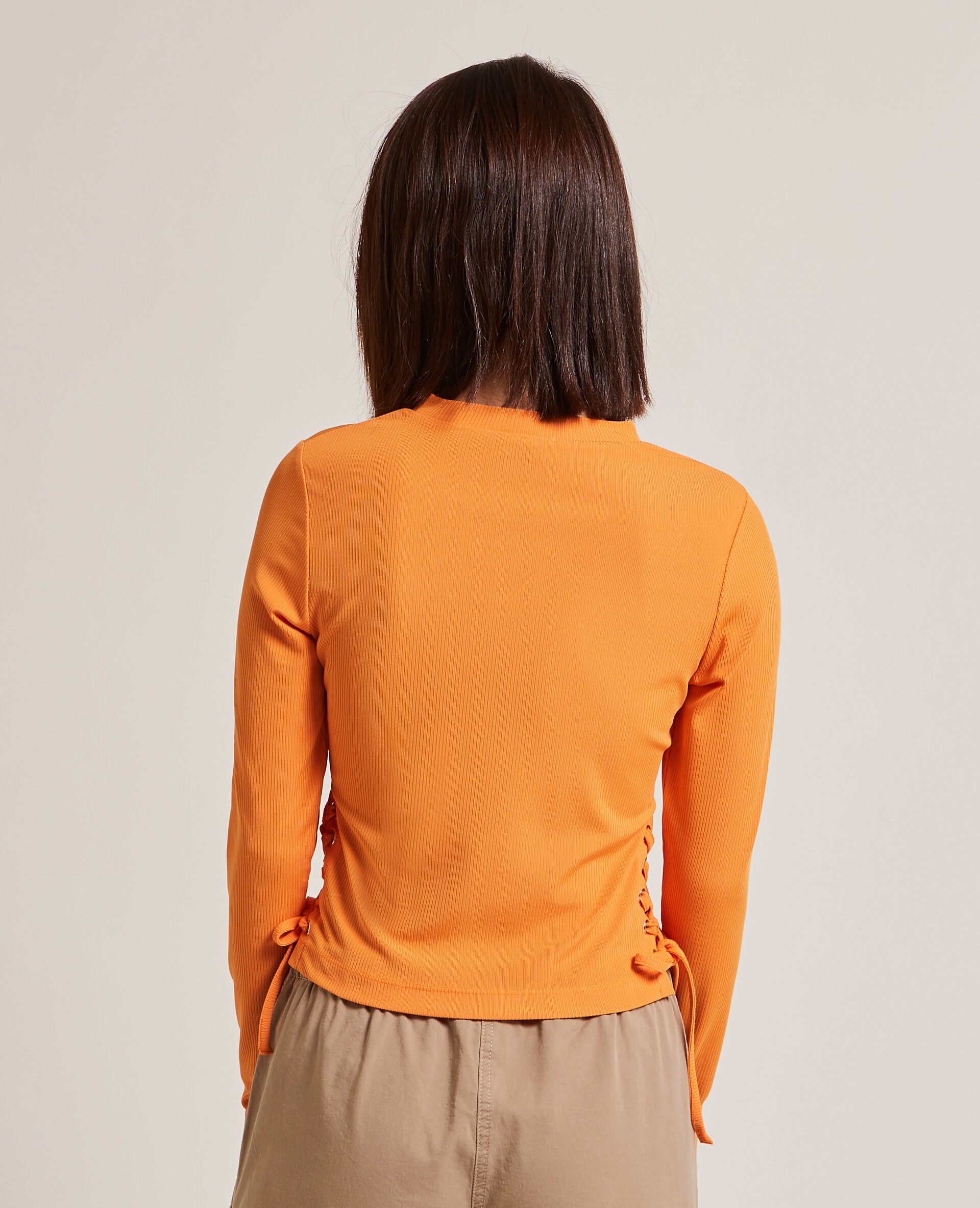 Top maille côteléee avec lacets - Orange