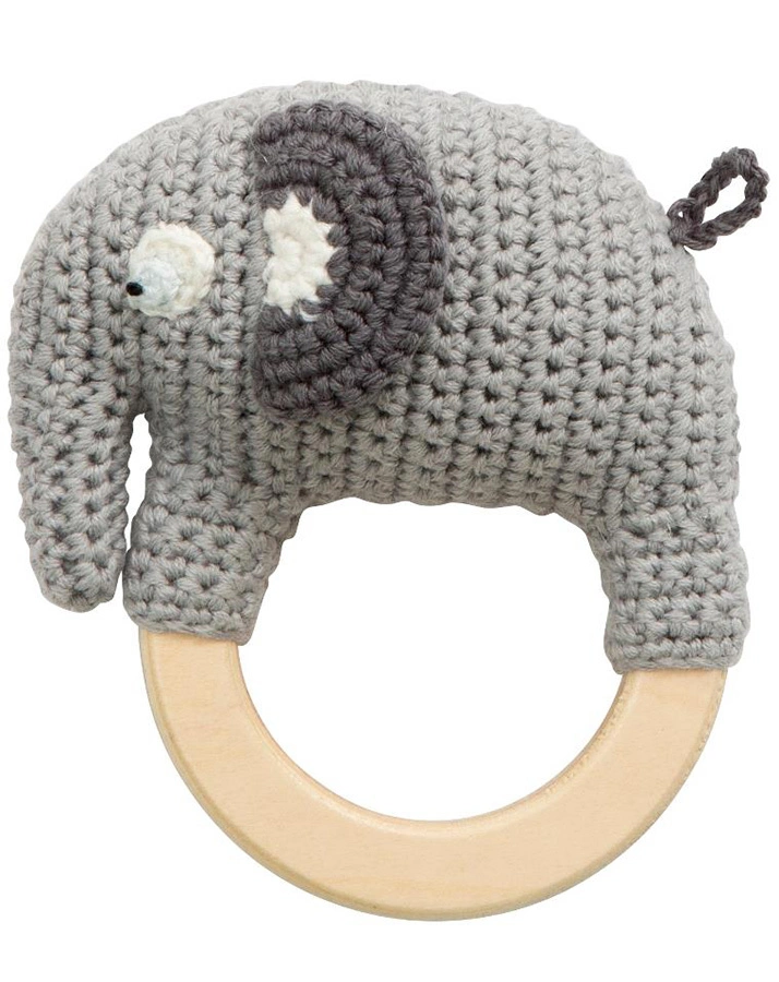 Häkel-Rassel FANTO DER ELEFANT mit Holzring in grau