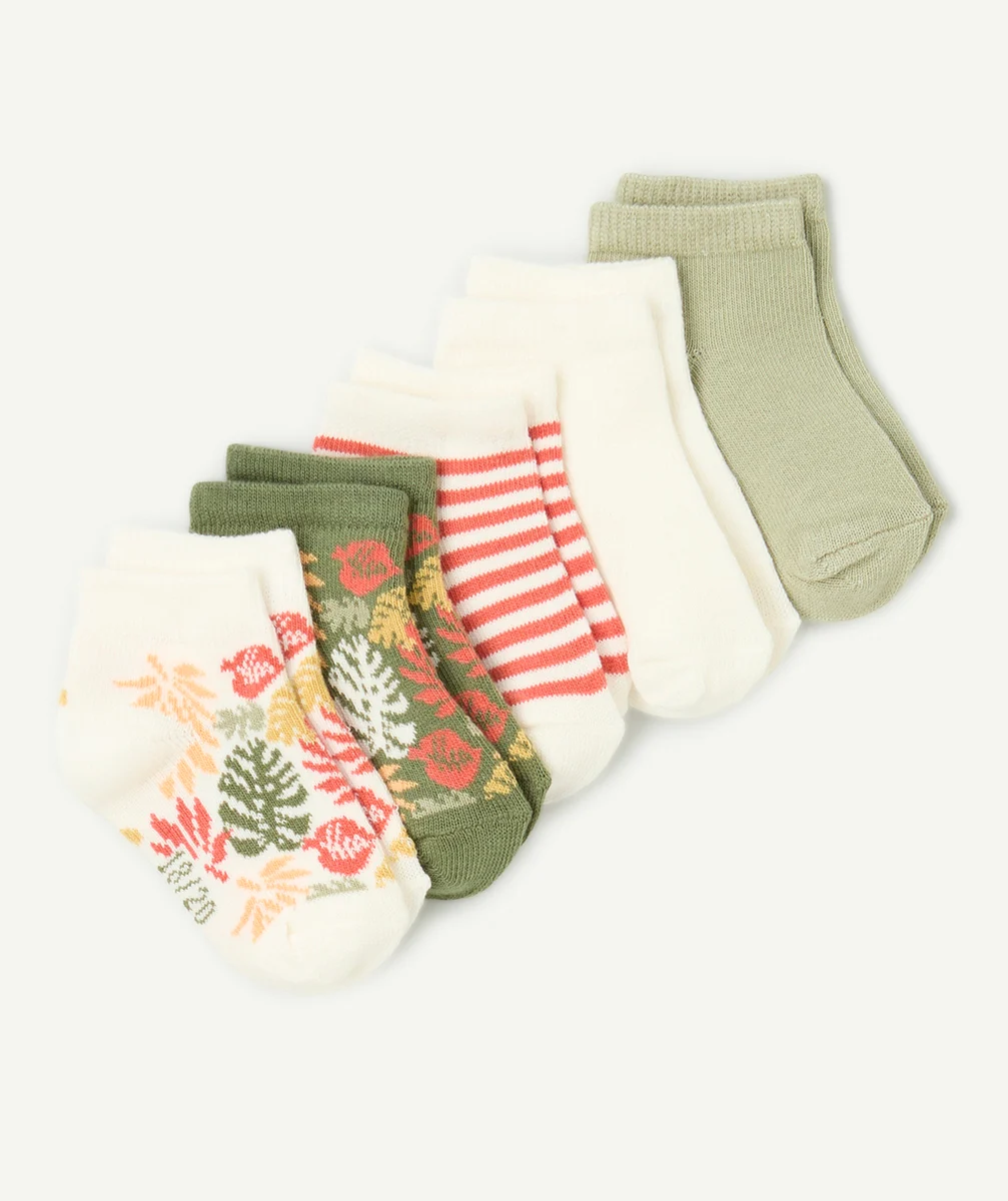 lot de 5 socquettes bébé garçon thème feuillage rouge et kaki