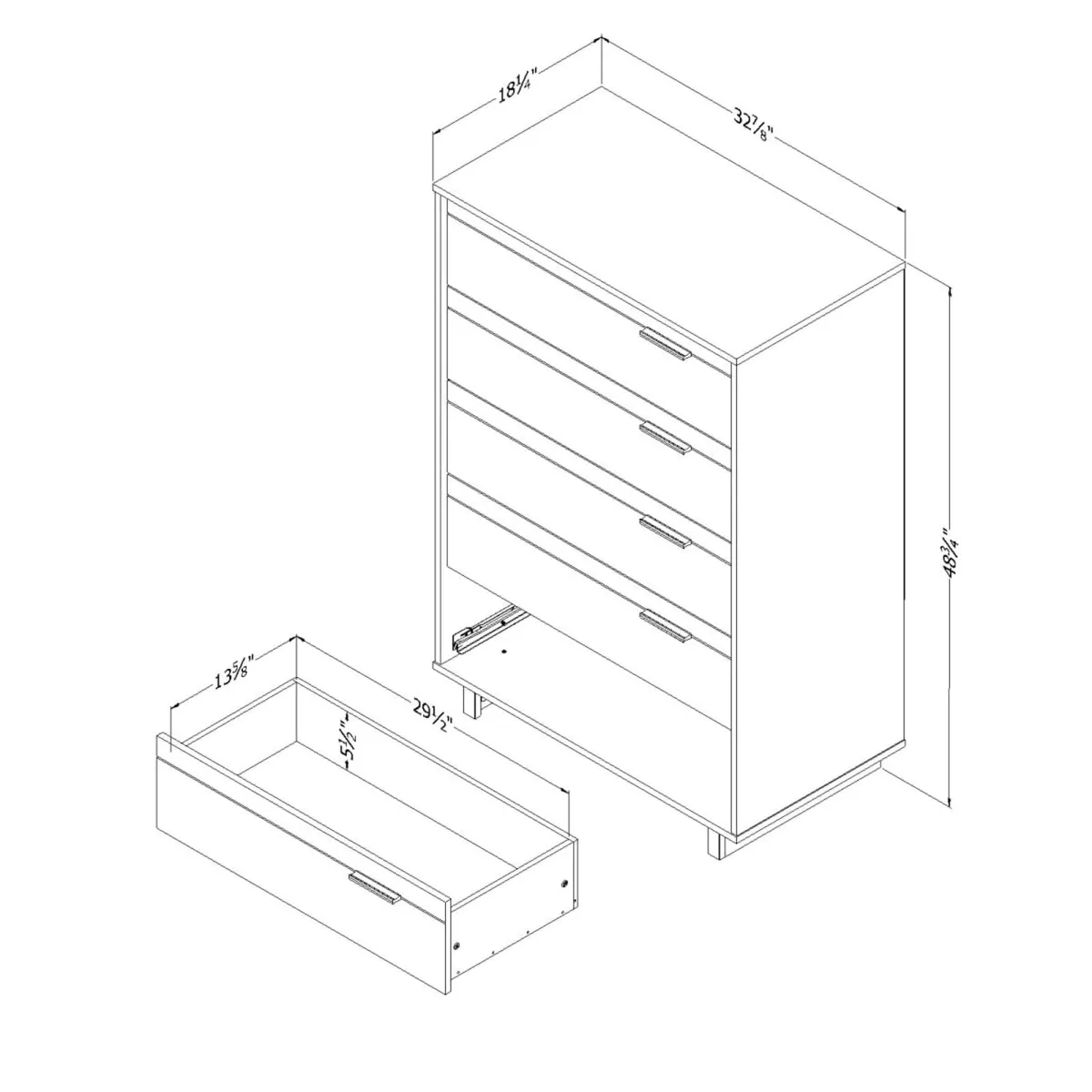 South Shore Fynn Commode 5 tiroirs - Chêne Gris
