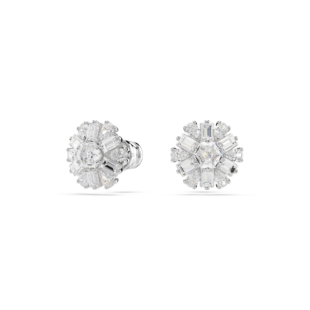 Swarovski Idyllia Ohrstecker, Verschiedene Schliffe, Schneeflocke, Weiss, Rhodiniert