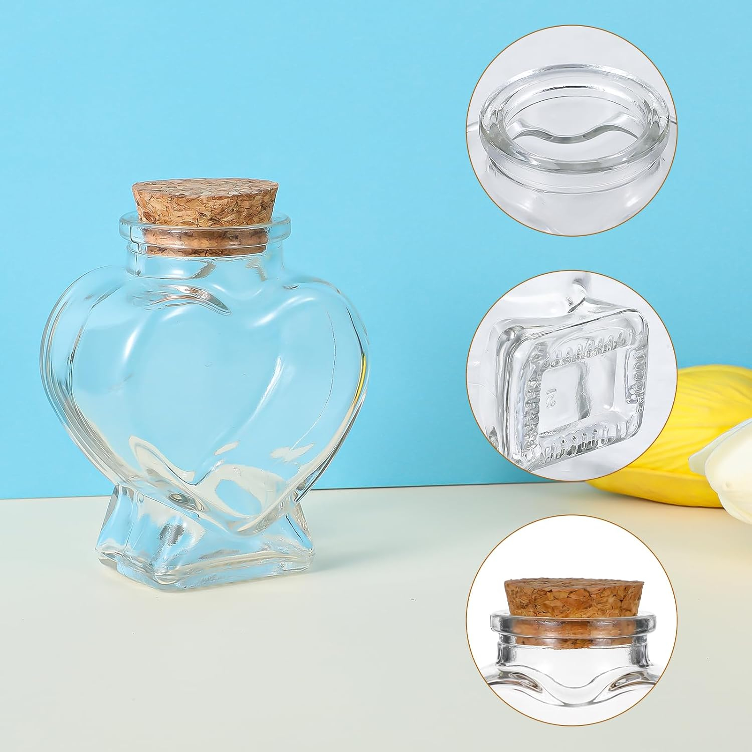 (8x6cm) Mini Herz Vorratsglas DIY Deko Aufbewahrungs Behälter inkl. Kork Deckel - Transparent