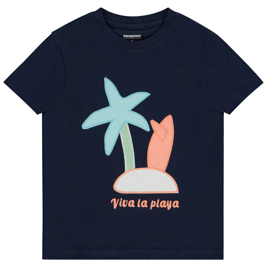 T-shirt manches courtes patchs appliqués pour garçon - Bleu marine