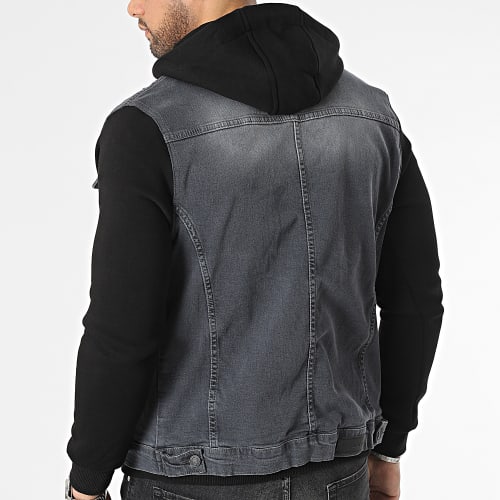 Veste Jean Capuche Gris Noir