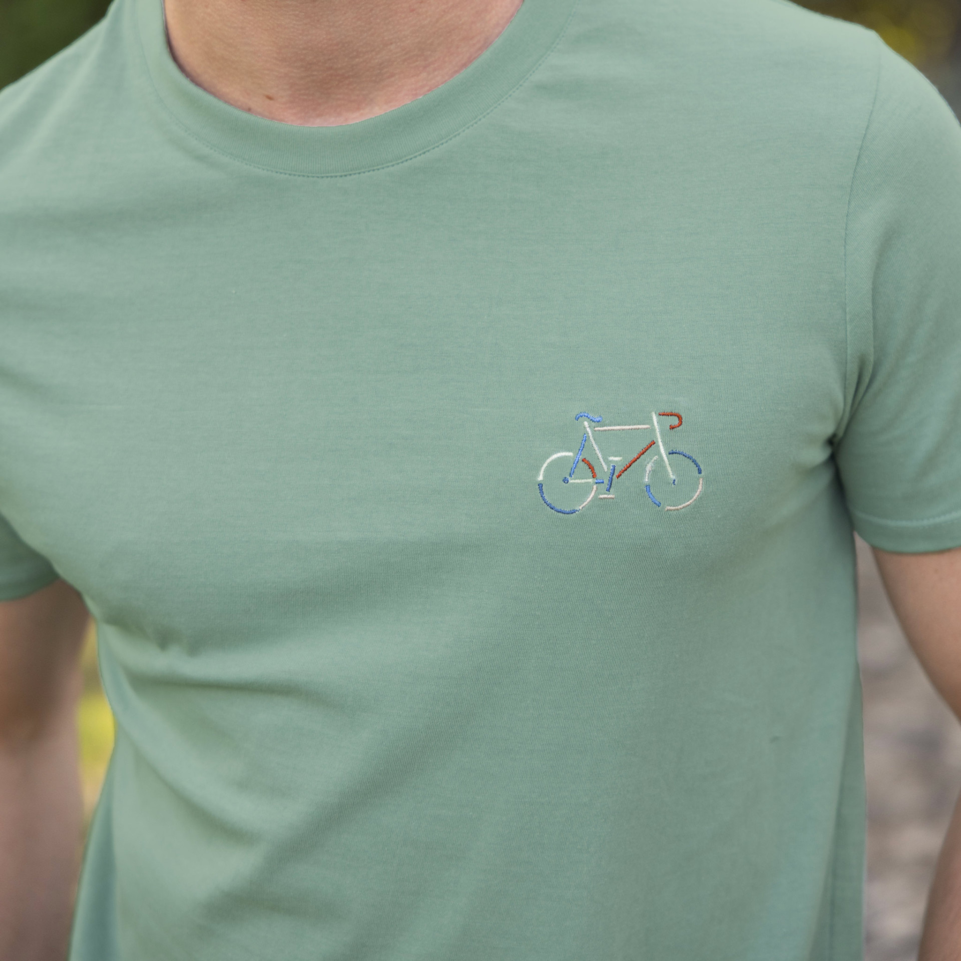 T-shirt col rond vert clair Vélo multicolore Coton - modèle Arcy