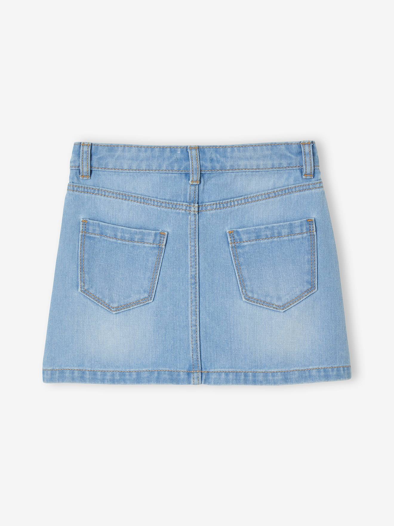 Saia trapézio em jeans, para meninas, lavagem azul escura
