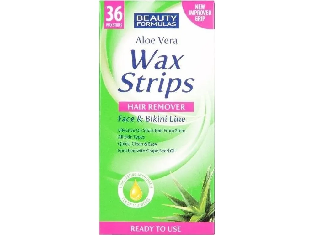 Beauty Formulas BEAUTY FORMULAS_Wax Strips Hair Remover Aloe Vera facial and bikini area hair removal patches 36 pcs.