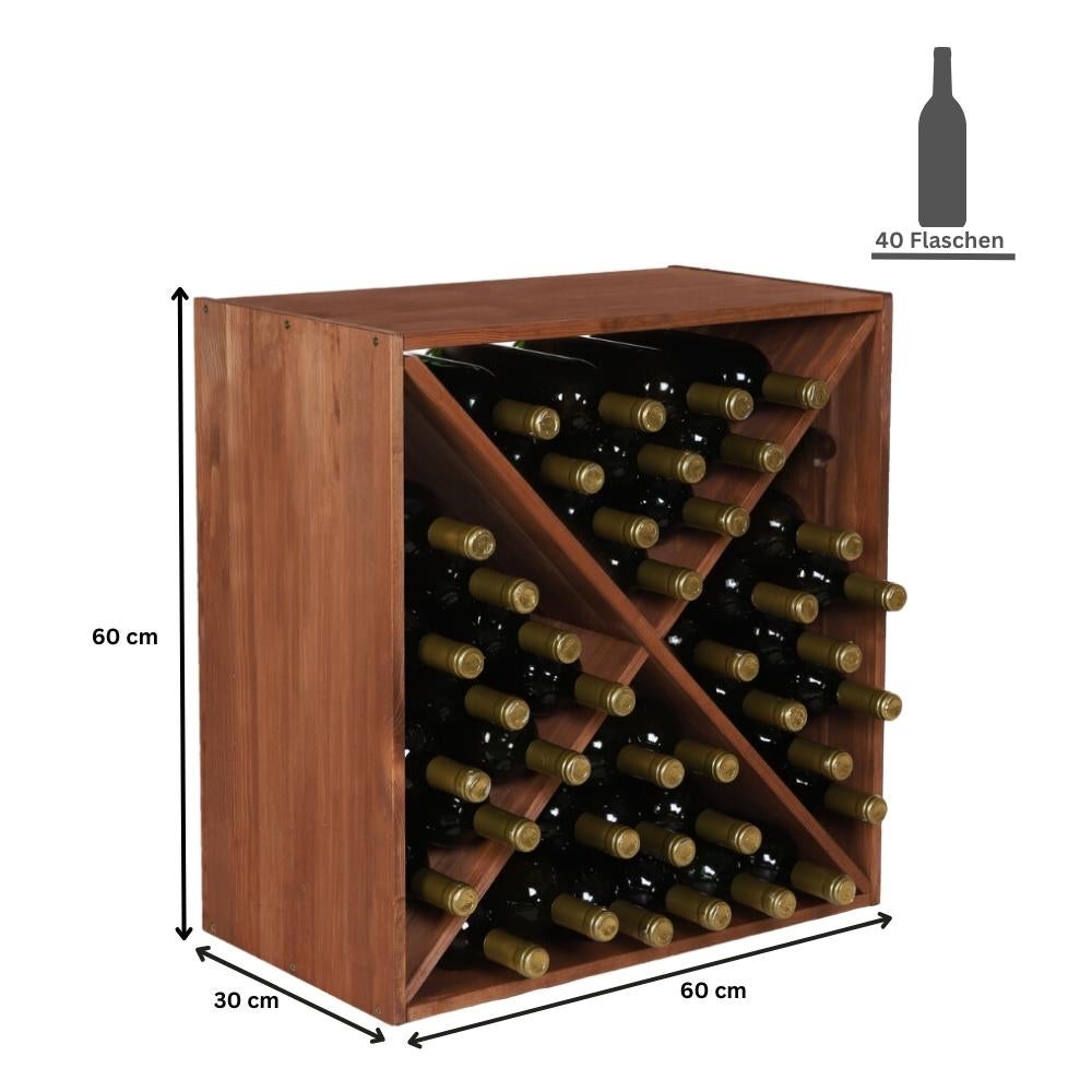 PROREGAL Modulair Wijnrek Vincellar Mod HxBxD 60 x 60 x 30 cm Kruismodule Voor 40 Flessen Massief Dennenhout Bruin Geolied