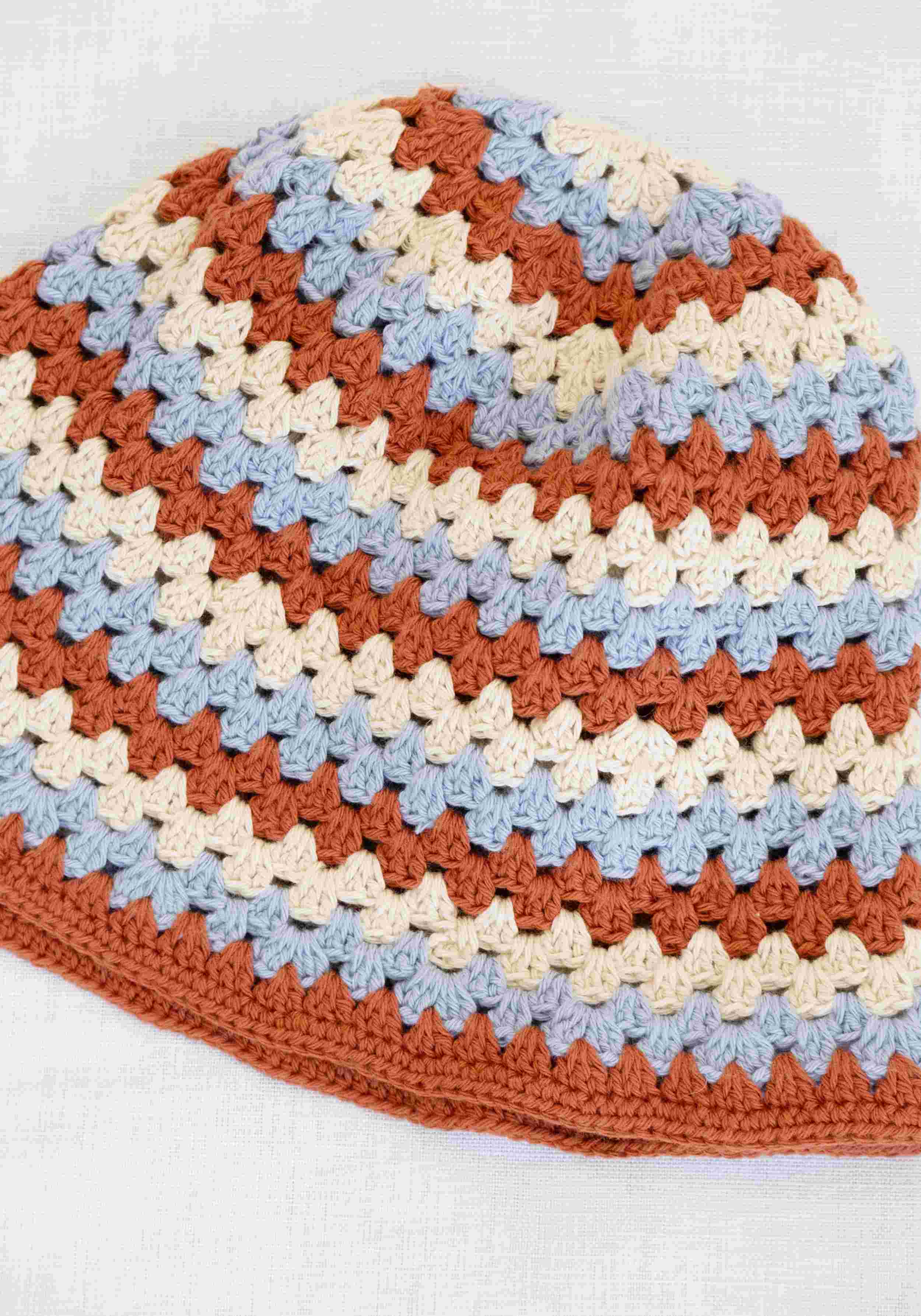 Jungle Folk Hut Crochet Bucket Hat Natural/Ice Blue/Brick