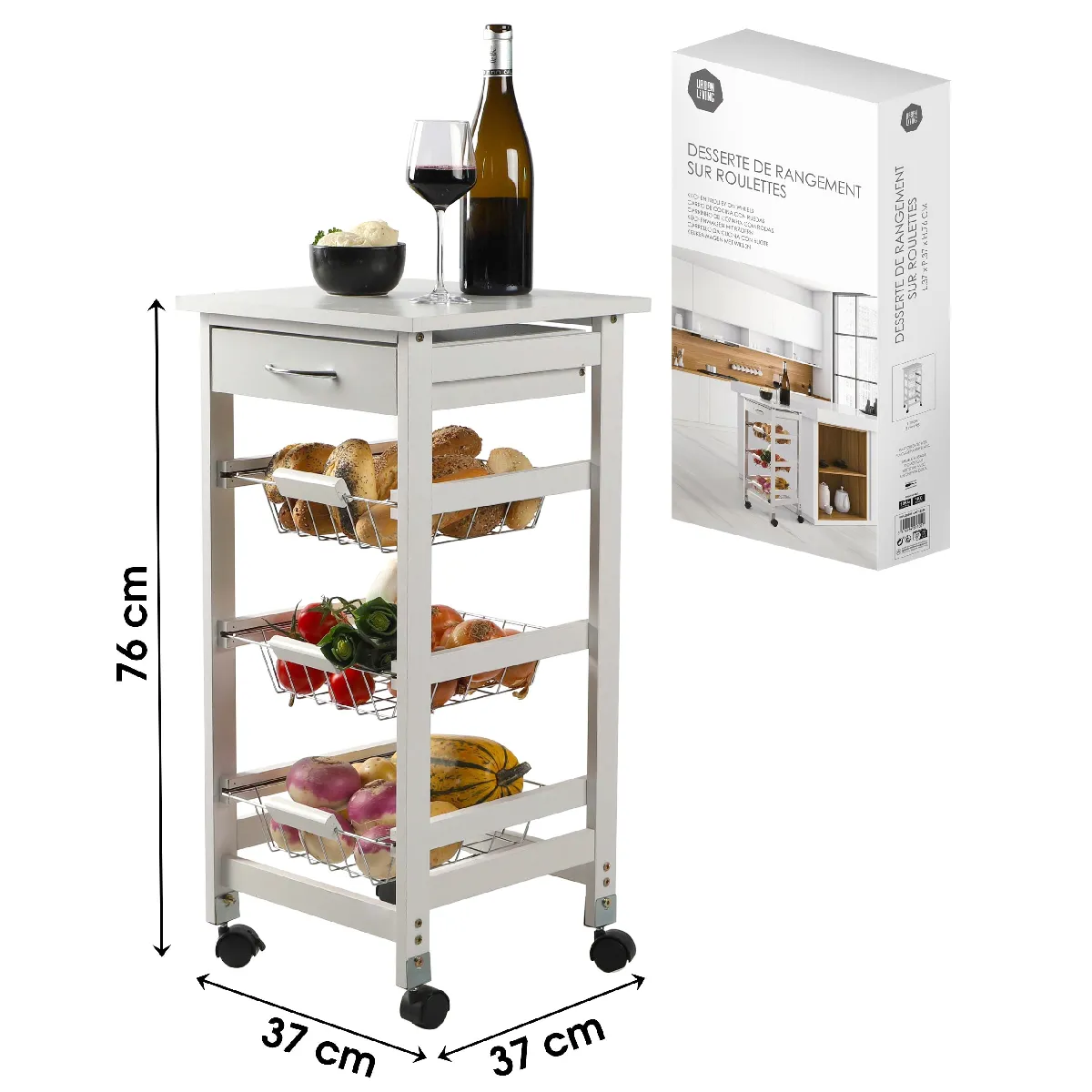 Urban Living Desserte à Roulettes - Blanc