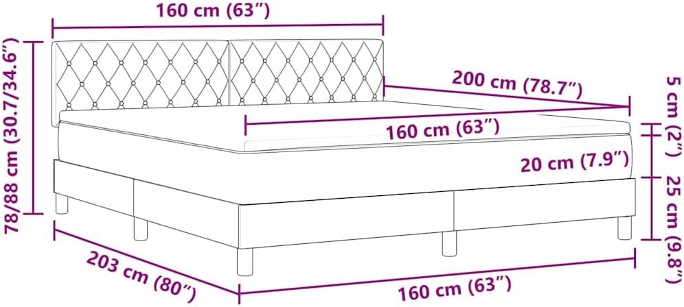 vidaXL LED Boxspringbett mit Matratze Hellgrau 160 x 200 cm Samt, Verstellbares Kopfteil, modernes Bettgestell mit LED-Beleuchtung, stylischer Samt, langlebiger Komfort