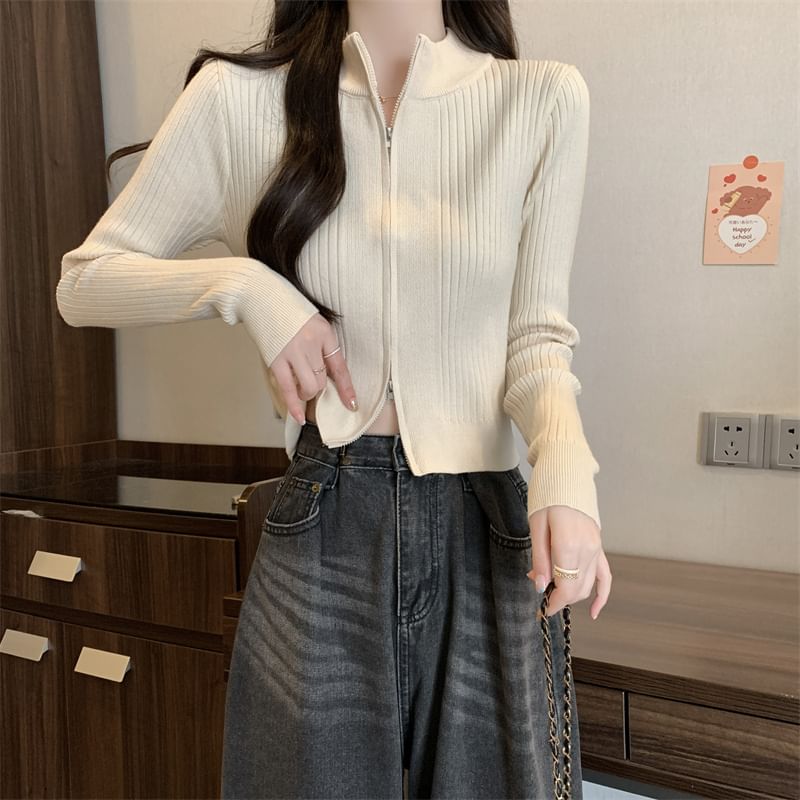 Shinsei - Lange mouwen, getailleerd, effen crop top met rits