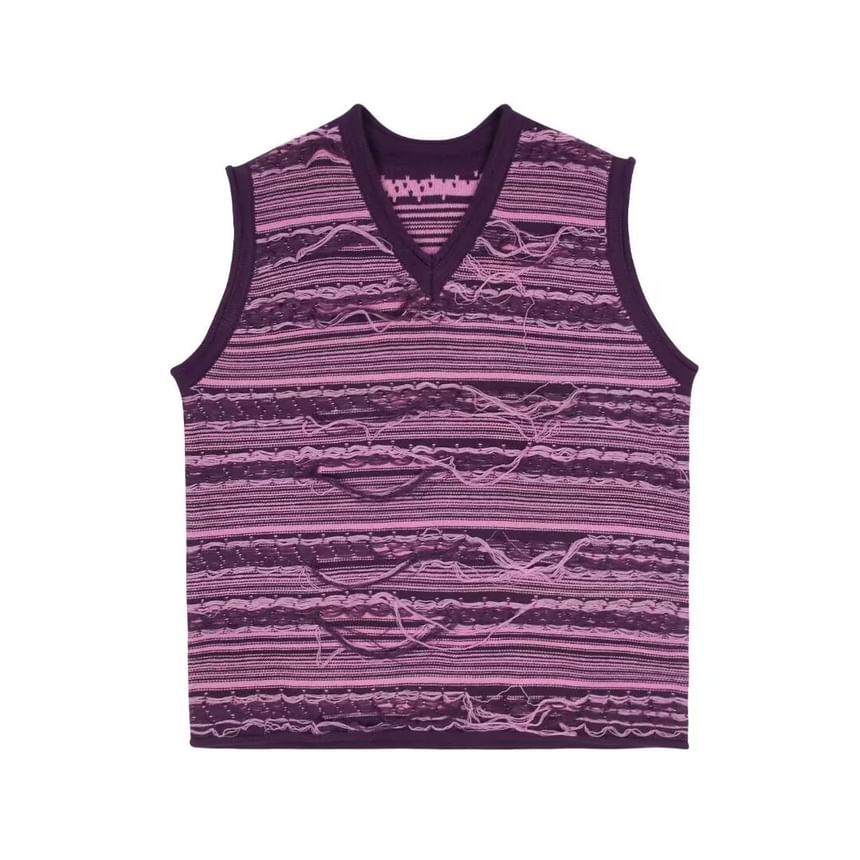 Zoslane - V-hals vest met contrasterende rand en franjes