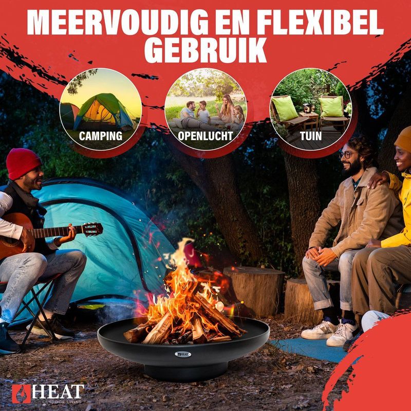 HEAT Outdoor Living Vuurschaal 60 cm Zwart - Gepoedercoat Staal - Vuurschaal voor buiten - 60x60x16 cm