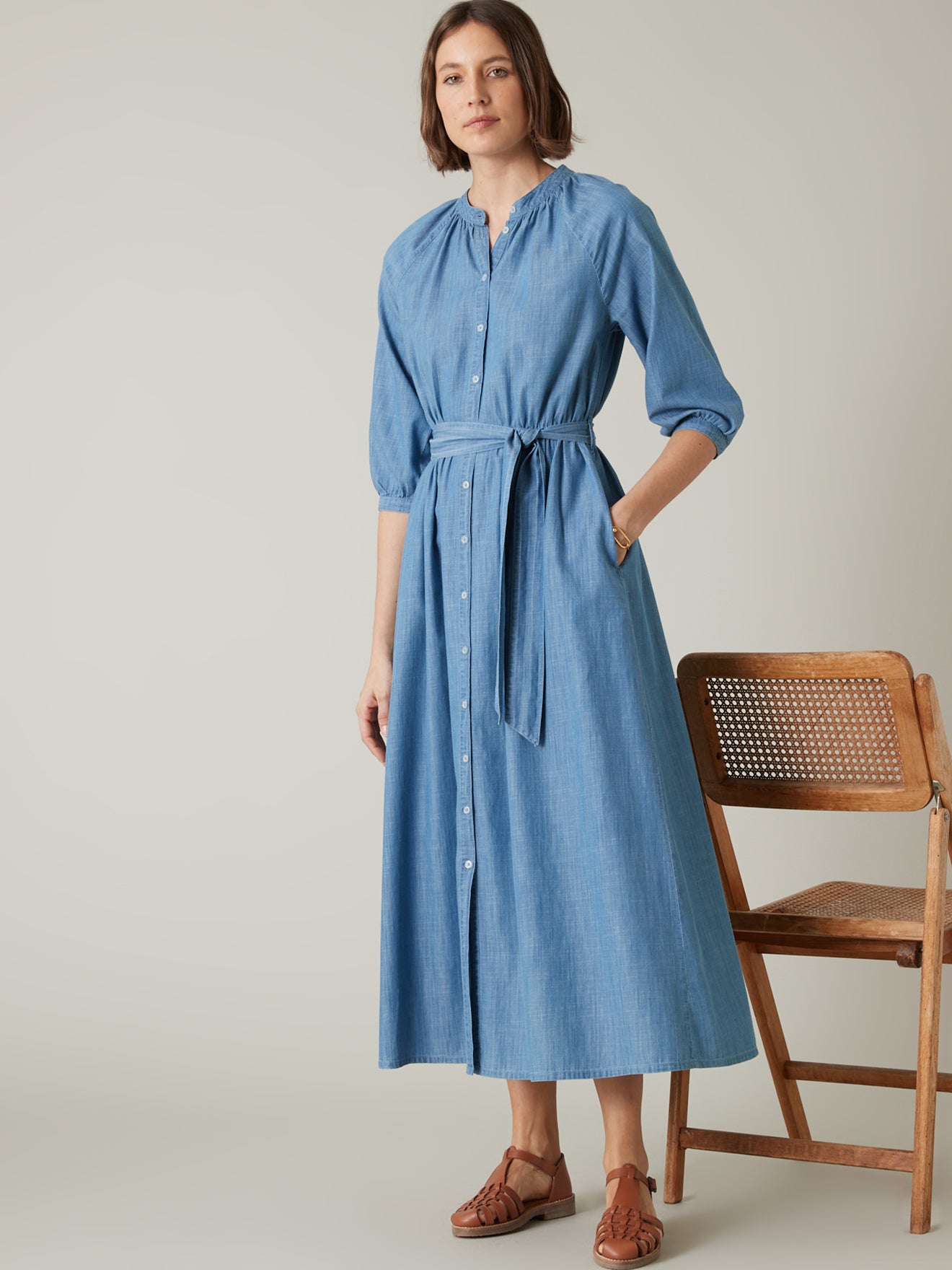 Robe longue femme denim light